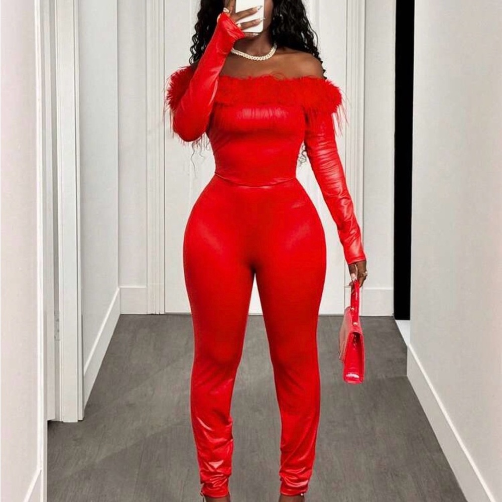 SHEIN Vibrant Red Off-Shoulder Jumpsuit